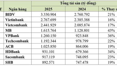 Top 10 ngân hàng có tổng tài sản và cho vay nhiều nhất năm 2025