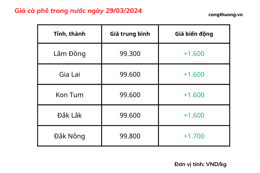 Giá cà phê hôm nay, 29/3/2024: Giá cà phê trong nước sắp chạm mốc 100.000 đồng/kg