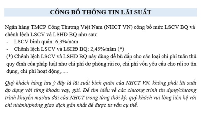 VietinBank công bố lãi suất cho vay: Mức bình quân là 6,3%/năm- Ảnh 1.