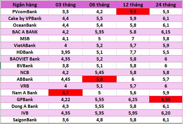 Những ngân hàng có lãi suất cao trên thị trường ngày 13.12.2024. Bảng: Hà Vy