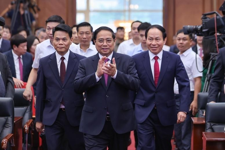 Thủ tướng Chính phủ Phạm Minh Chính dự lễ công bố các nghị quyết, quyết định của Trung ương và địa phương tại TP. Hải Phòng - Ảnh: VGP/Nhật Bắc