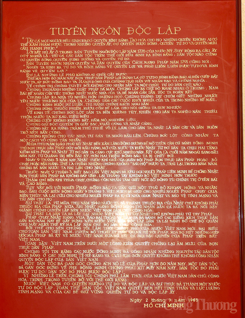 Bản Tuyên ngôn Độc lập được Chủ tịch Hồ Chí Minh viết tại nhà 48 Hàng Ngang.