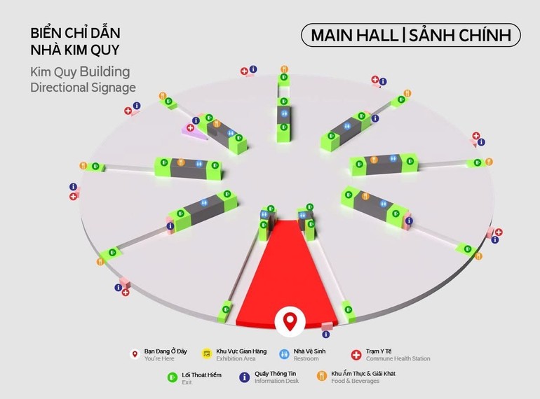Sảnh chính trưng bày các thành tựu chung của đất nước có chủ đề Việt Nam đất nước con người. Sảnh chính trưng bày các thành tựu chung của đất nước có chủ đề Việt Nam đất nước con người.