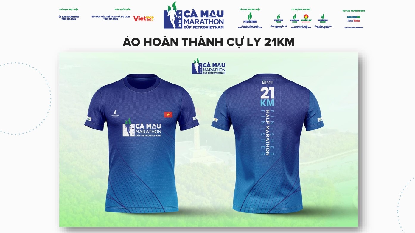 Bộ Race Kit của giải Marathon Cà Mau 2025 - Cup Petrovietnam: Sắc màu năng lượng từ Đất Mũi