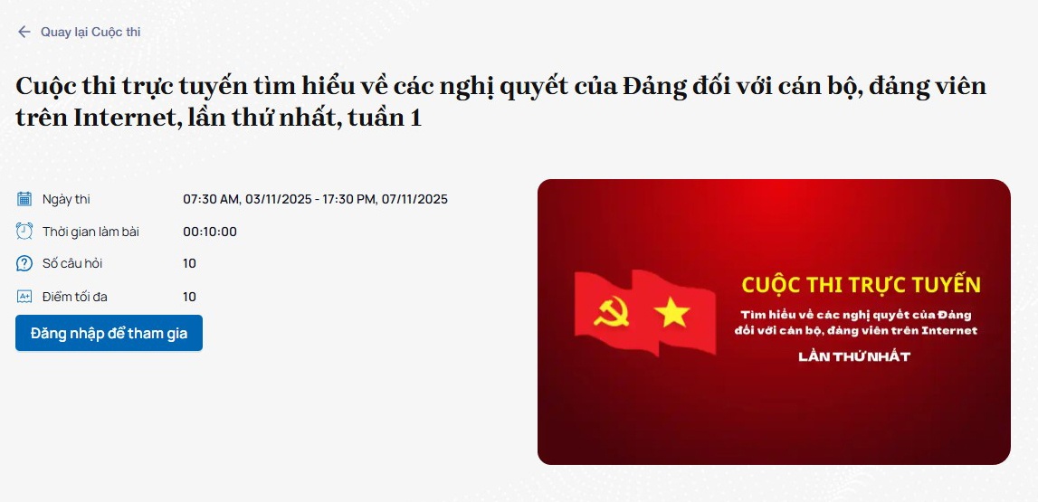 Cuộc thi trực tuyến tìm hiểu về các nghị quyết của Đảng đối với cán bộ, đảng viên trên Internet, lần thứ nhất, tuần 1 đang diễn ra