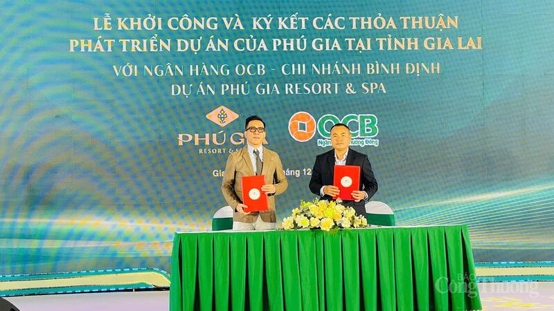 Công ty Cổ phần Phát triển Hạ tầng Phú Gia và Ngân hàng OCB chi nhánh Bình Định ký kết các thoả thuận phát triển dự án của Phú Gia tại tỉnh Gia Lai. Ảnh: Duy Tín