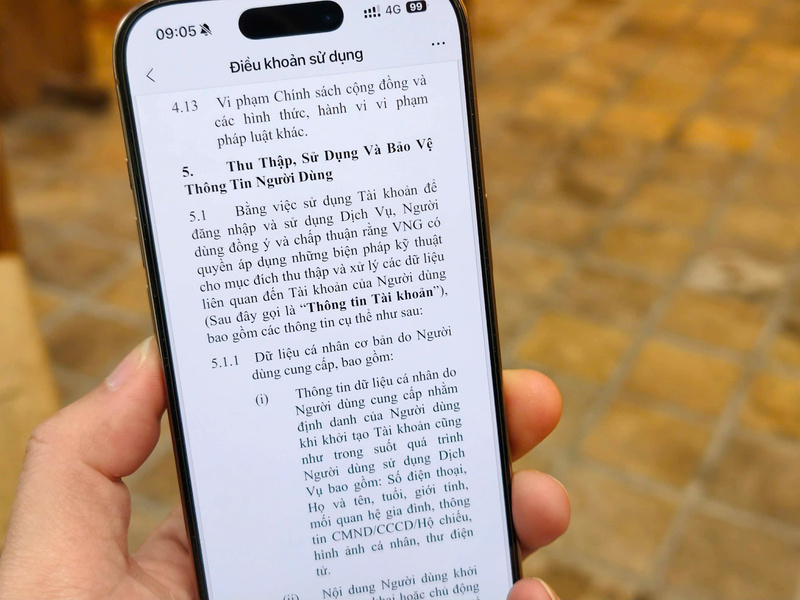 Một điều khoản mới của zalo. Ảnh chụp màn hình