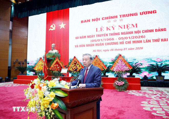 Tổng Bí thư Tô Lâm phát biểu chỉ đạo tại lễ kỷ niệm. Ảnh: TTXVN