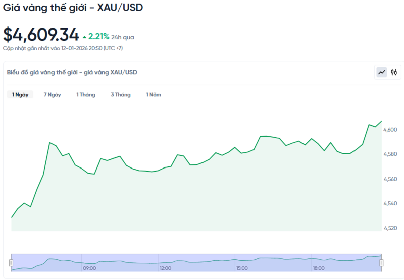 Diễn biến giá vàng thế giới trong 24h qua.