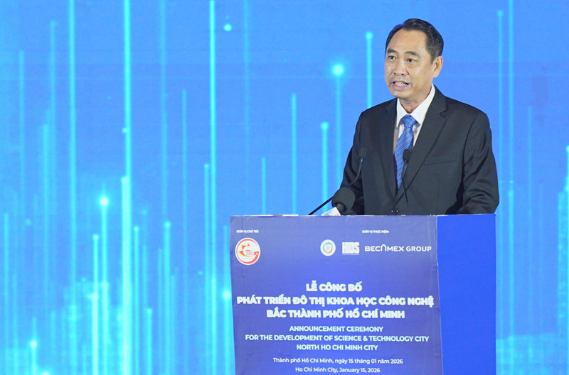 Ông Nguyễn Hoàn Vũ, Tổng giám đốc Tập đoàn Becamex phát biểu tại buổi lễ. Ảnh: Minh Khuê.