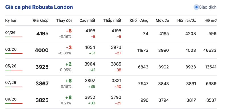 Giá cà phê hôm nay 19/1/2026: Chững lại phiên đầu tuần - 1