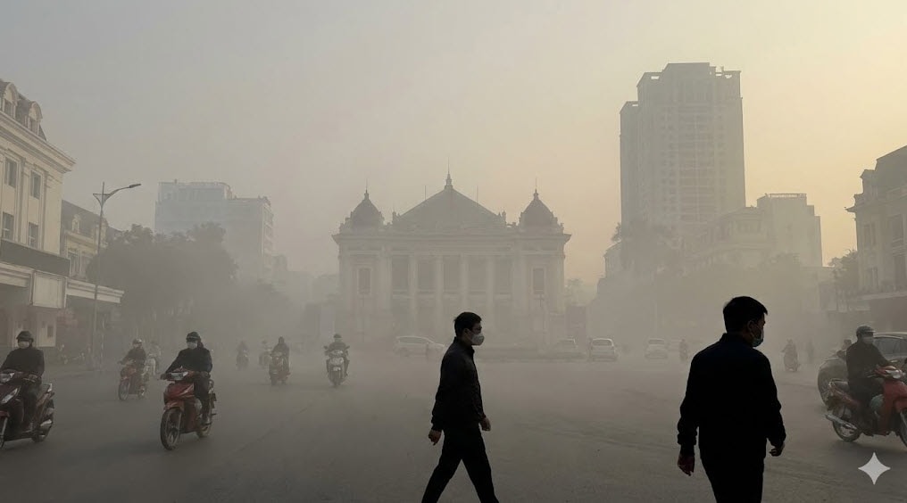 Sương mù hòa quyện với bụi mịn khiến tầm nhìn tại Hà Nội hạn chế - Ảnh minh họa