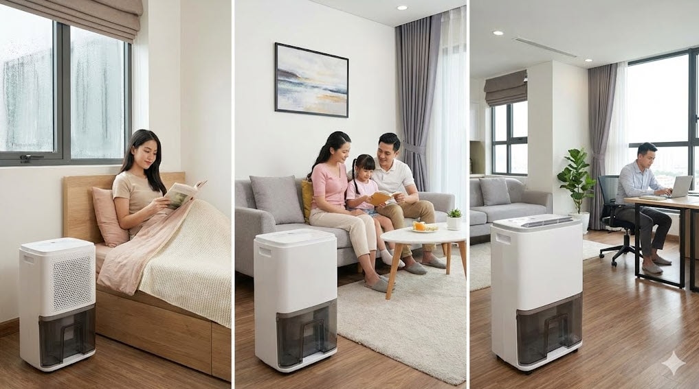 So sánh các công suất hút ẩm phổ biến 12 – 30 lít ngày tương ứng với diện tích phòng, giúp bạn chọn máy phù hợp - Ảnh minh họa