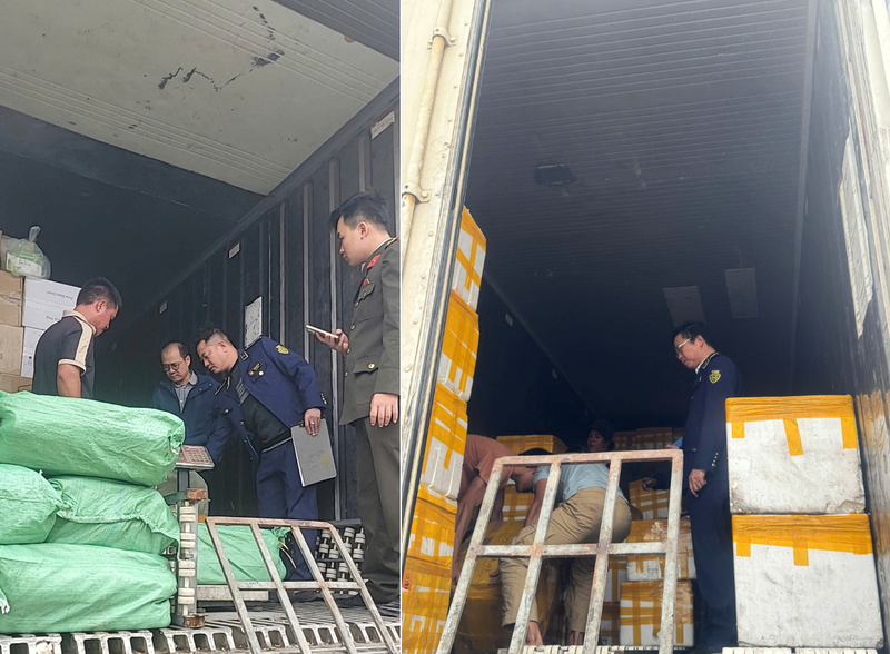 Đội Quản lý thị trường số 7 kiểm tra, tạm giữ hơn 12 tấn thực phẩm đông lạnh không rõ nguồn gốc tại xã Thanh Trì. Ảnh: Quản lý thị trường Hà Nội