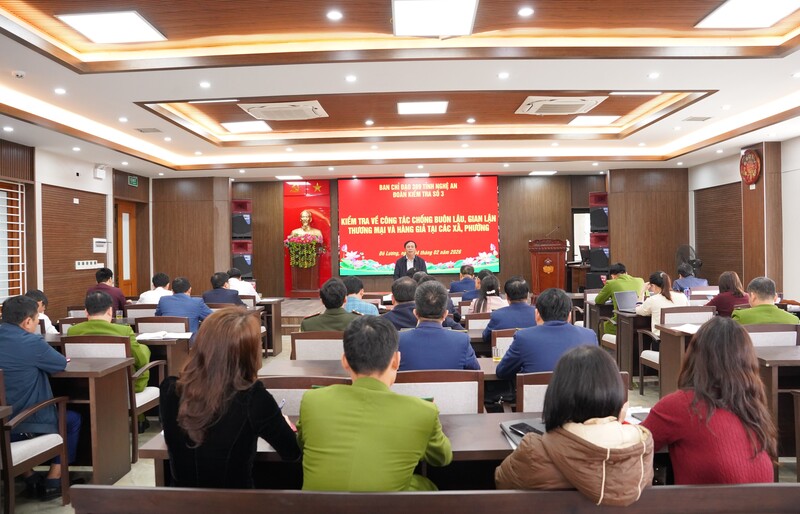 Đoàn kiểm tra số 3 Ban Chỉ đạo 389 tỉnh làm việc với các xã trên địa bàn tỉnh. Ảnh: Mai Liễu