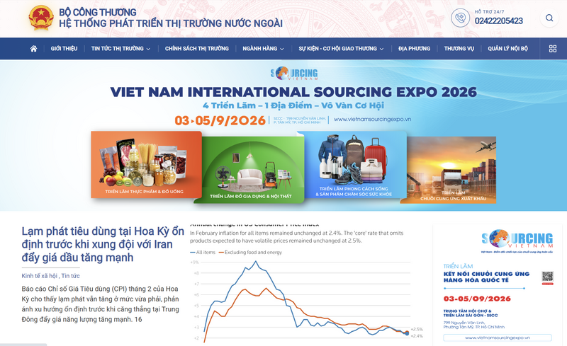 Nền tảng số về phát triển thị trường nước ngoài được vận hành trên website: https://thitruongnuocngoai.moit.gov.vn.