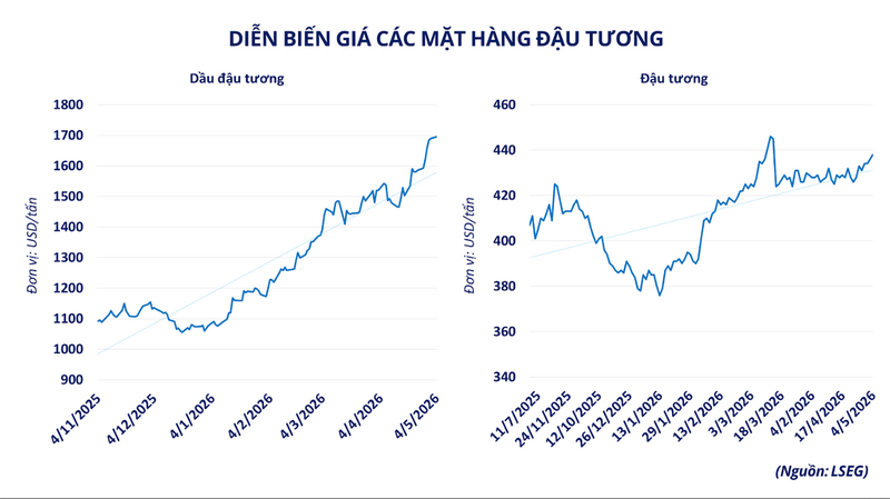 Diễn biến giá các mặt hàng đậu tương. Nguồn: MXV