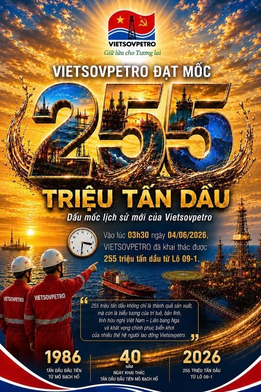 Vietsovpetro đạt mốc khai thác 255 triệu tấn dầu: Dấu son mới trên hành trình chinh phục biển khơi Vietsovpetro đạt mốc khai thác 255 triệu tấn dầu: Dấu son mới trên hành trình chinh phục biển khơi