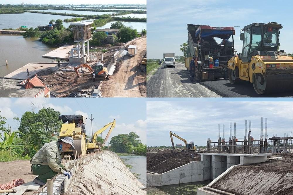 Không khí lao động khẩn trương tại 4 công trình xung yếu: Thảm nhựa mặt đê tả Hồng Hà II (xã Vũ Tiên), thi công cống Doãn Đông (xã Nam Tiền Hải), cống Định Cư trên đê cửa sông Hữu Trà Lý (xã Đông Tiền Hải) và kè lát mái kênh Khả Phú (xã Bình Thanh). Ảnh : Báo Hưng Yên. chong-bao-hung-yen.jpg