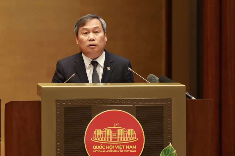 Đồng chí Vũ Đại Thắng, Ủy viên Trung ương Đảng, Phó Bí thư Thành ủy, Chủ tịch UBND Thành phố Hà Nội tham luận tại hội nghị. Ảnh: Quang Vinh