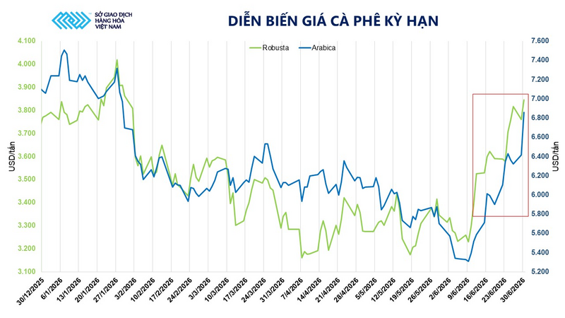 Diễn biến giá cà phê kỳ hạn