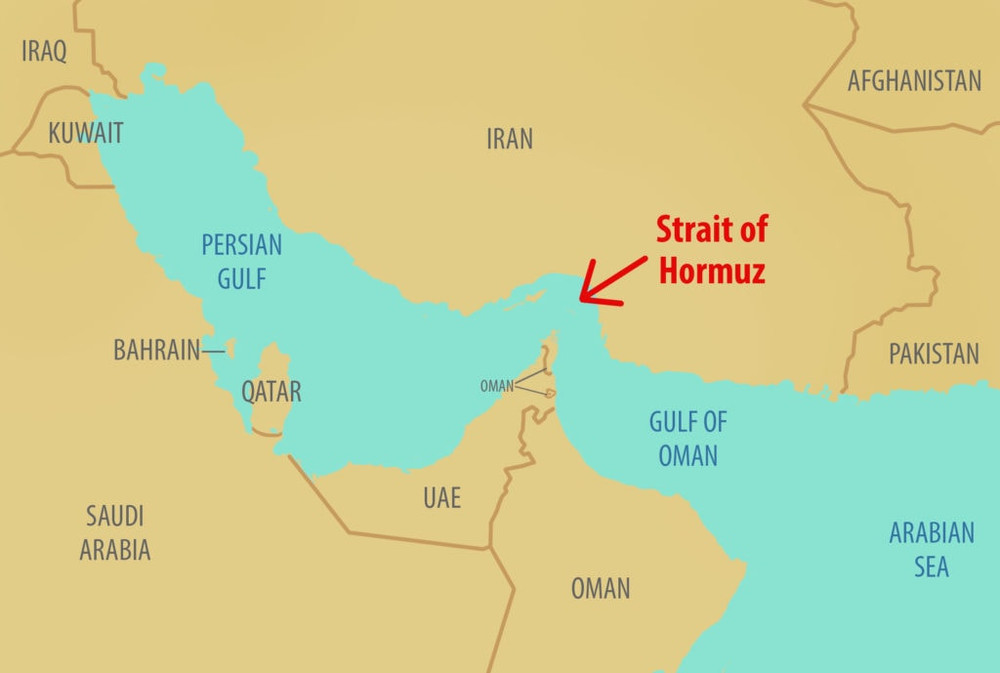 Eo biển Hormuz là tuyến trung chuyển 1/5 lượng dầu mỏ toàn thế giới. Ảnh: Wikipedia hormuz_strait_map-1024x689.jpg
