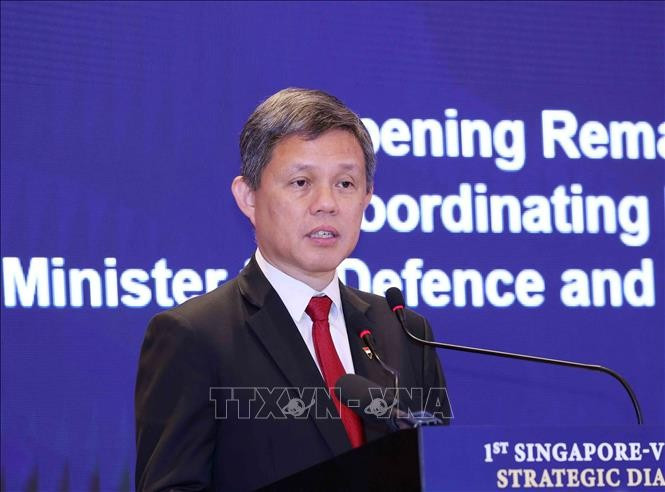Phó Tổng Thư ký Đảng Hành động Nhân dân Singapore, Bộ trưởng Bộ Quốc phòng kiêm Bộ trưởng Điều phối dịch vụ công Chan Chun Sing phát biểu khai mạc. Ảnh: Phương Hoa/TTXVN. 7.jpg