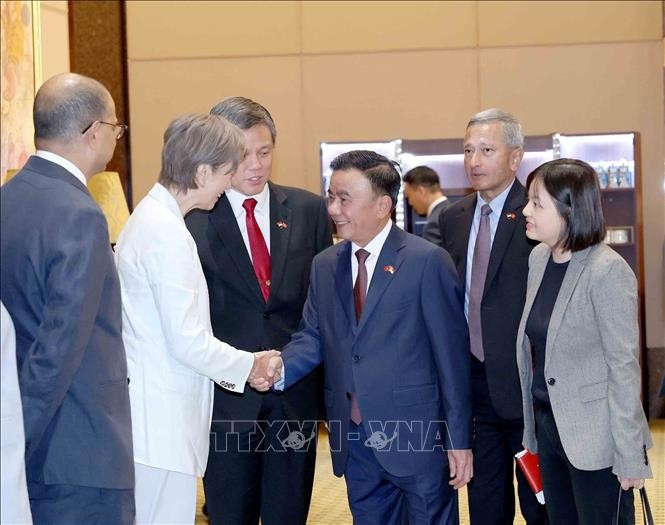 Thường trực Ban Bí thư Trần Cẩm Tú với thành viên đoàn Singapore. Ảnh: Phương Hoa/TTXVN Thường trực Ban Bí thư Trần Cẩm Tú với thành viên đoàn Singapore. Ảnh: Phương Hoa/TTXVN