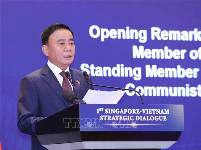 Ủy viên Bộ Chính trị, Thường trực Ban Bí thư Trần Cẩm Tú phát biểu tại Đối thoại Chiến lược Việt Nam - Singapore lần thứ nhất giữa Đảng Cộng sản Việt Nam và Đảng Hành động Nhân dân Singapore. Ảnh: Phương Hoa/TTXVN. 6.jpg