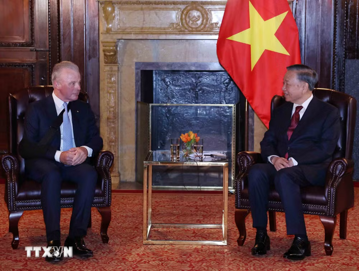 Tổng Bí thư, Chủ tịch nước Tô Lâm tiếp ông Brendan Nelson, Chủ tịch Boeing Global, Phó Chủ tịch cấp cao Tập đoàn Boeing. Ảnh: Thống Nhất/TTXVN
