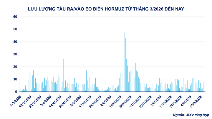 Lưu lượng tàu qua eo biển Hormuz.