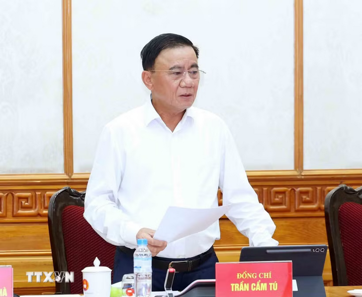 Đồng chí Trần Cẩm Tú, Ủy viên Bộ Chính trị, Thường trực Ban Bí thư phát biểu chỉ đạo cuộc họp. Ảnh: Phương Hoa/TTXVN
