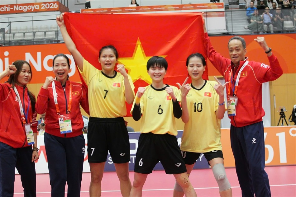 Đội tuyển cầu mây nữ Việt Nam lần đầu tiên vô địch ASIAD sau 20 năm chờ đợi. Ảnh: Cục TDTTVN vc3a0ng201.jpg