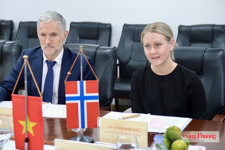 Bà Astrid Bergmål, Quốc vụ khanh Bộ Ngoại giao Na Uy phát biểu.