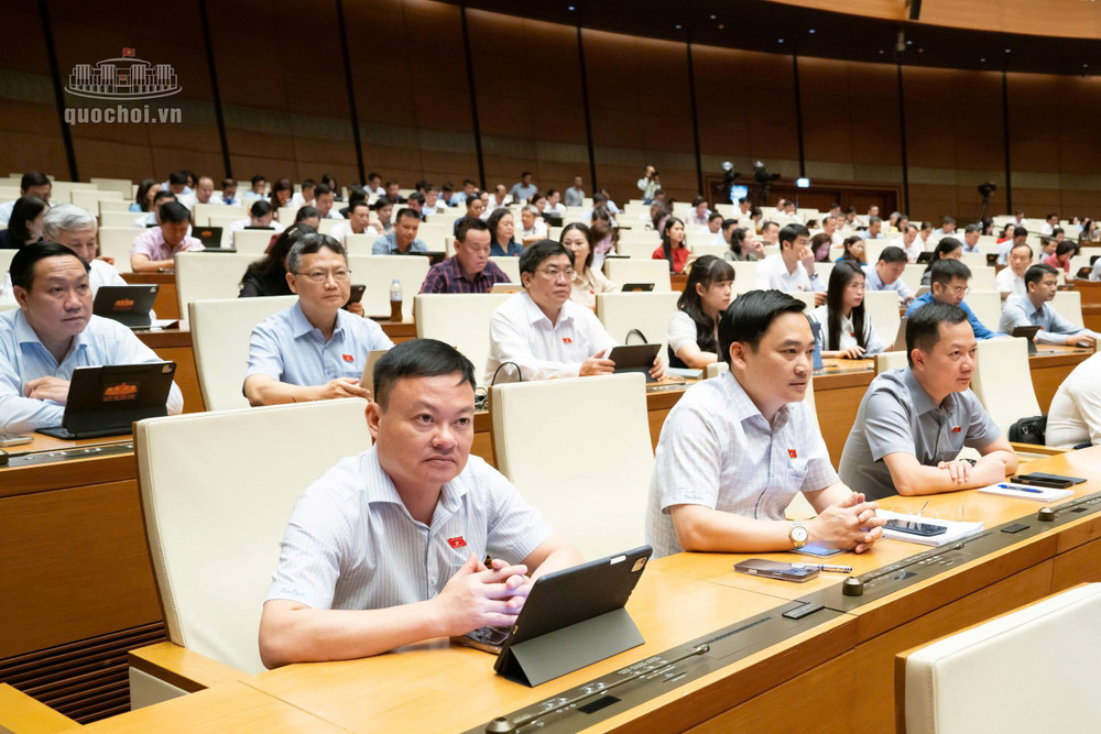 Các đại biểu làm việc tại hội trường. Ảnh: QH cac-dai-bieu.jpg